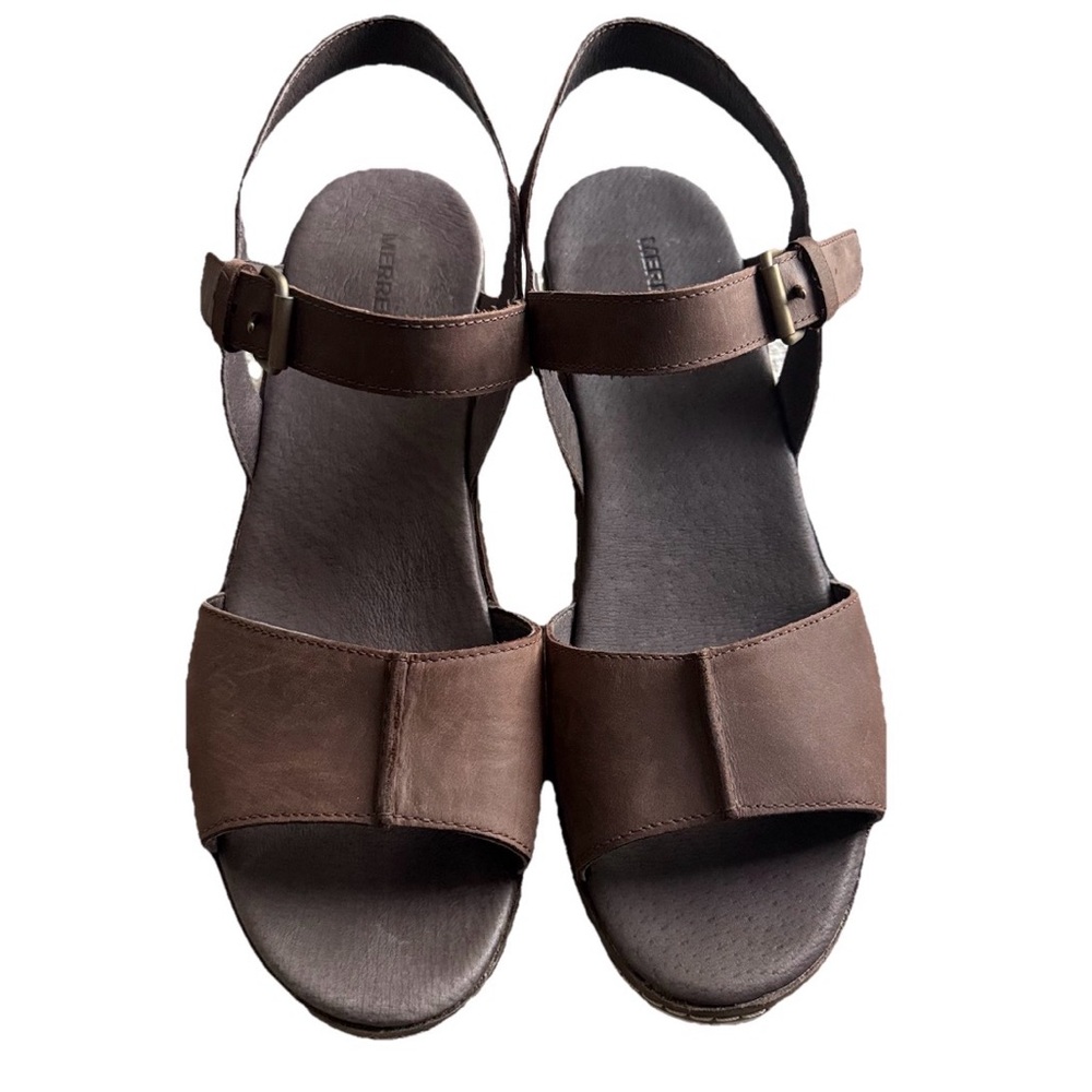 Merrell Women’s Size 11 Halendi Brown Leather Platform Sandals Buckle Strap NWOB